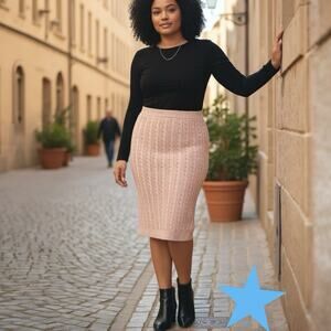 Eloquii Chunky Knit Midi Sweater Skirt Womens Plus 22/24 3X Soft Pink PullOn NWT